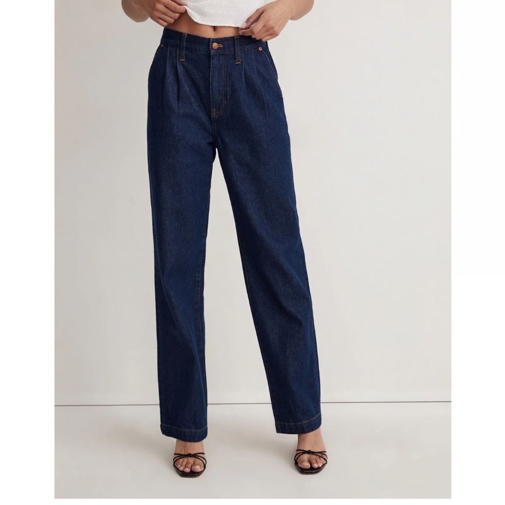 Madewell The Baggy Straight Jeans Woodham Dark Wash Pleated Loose.style size 25
